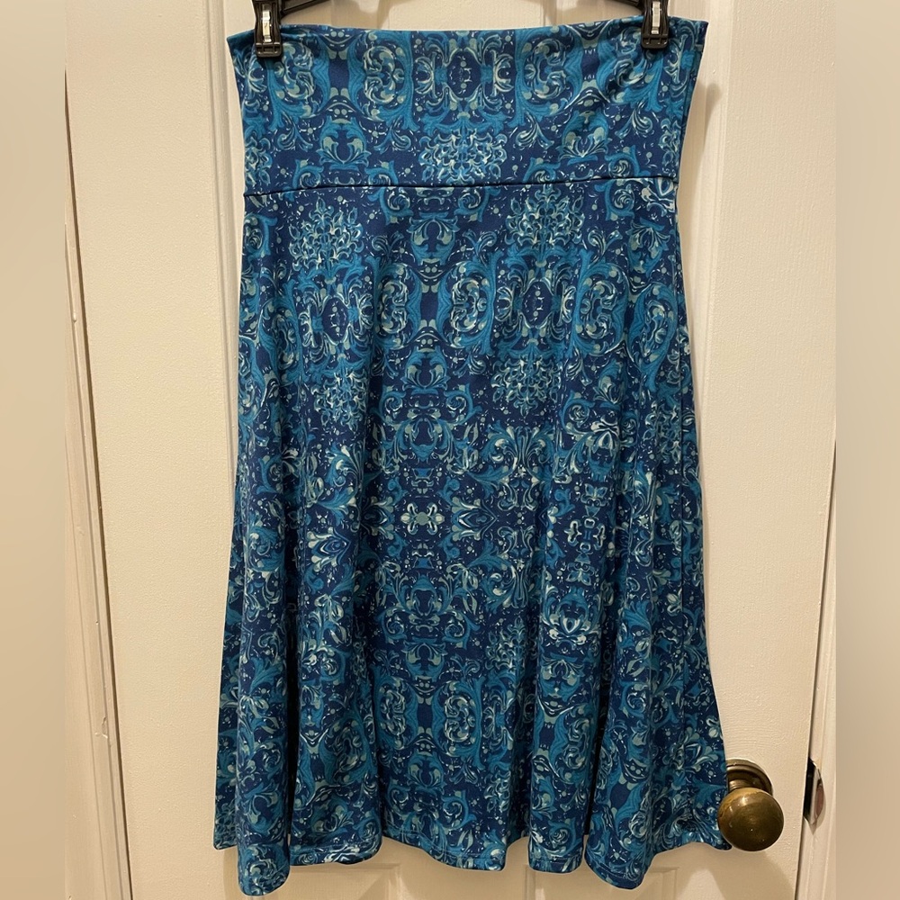 LuLaRoe Blue A-Line Skirt with Intricate Pattern